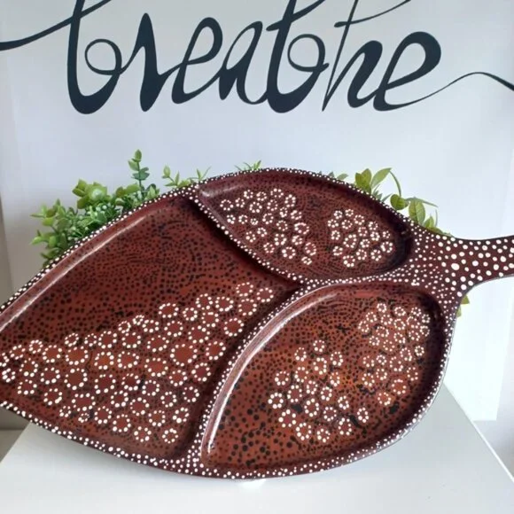 Handmade Leaf Wood Serving Tray | 3-Section Divided Platter | 18"x9.5" - Picture 5 of 5